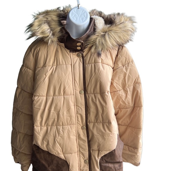 Dennis Basso Size XL Quilted Parka with Faux Fur Trim Hood CAMEL - Picture 2 of 5